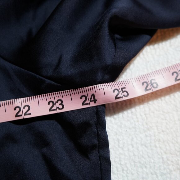Preston & York XXL Satin Tie Waist Blouse Navy Blue Button Up Shiny Career Top - Picture 5 of 13